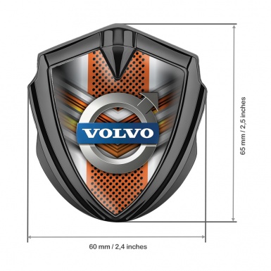 Volvo Emblem Badge Graphite Orange Metallic Mesh Polished Logo