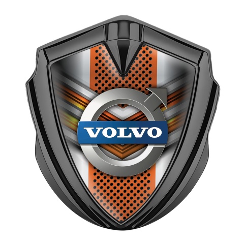 Volvo Emblem Badge Graphite Orange Metallic Mesh Polished Logo