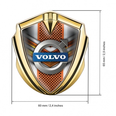 Volvo Emblem Badge Gold Orange Metallic Mesh Polished Logo