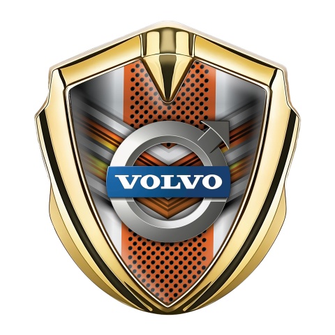 Volvo Emblem Badge Gold Orange Metallic Mesh Polished Logo