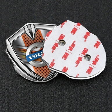 Volvo Emblem Badge Silver Orange Metallic Mesh Polished Logo