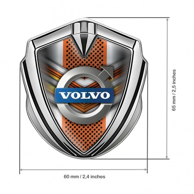 Volvo Emblem Badge Silver Orange Metallic Mesh Polished Logo