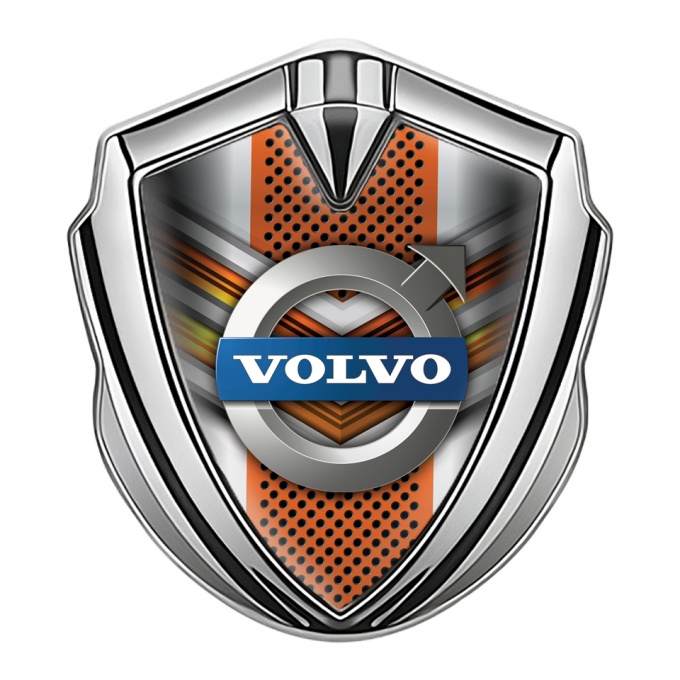 Volvo Emblem Badge Silver Orange Metallic Mesh Polished Logo