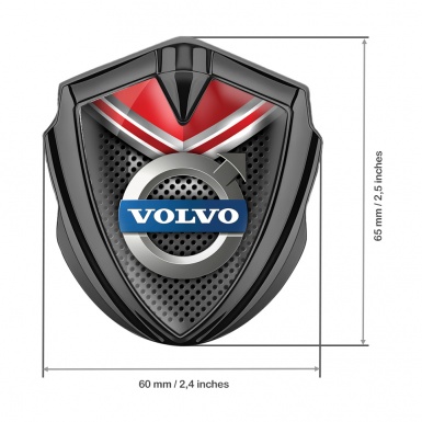 Volvo Bodyside Domed Emblem Graphite Red Shield Metallic Mesh Design