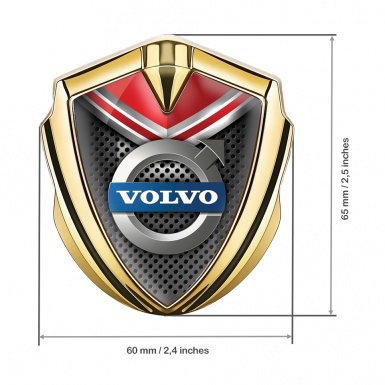 Volvo Bodyside Domed Emblem Gold Red Shield Metallic Mesh Design