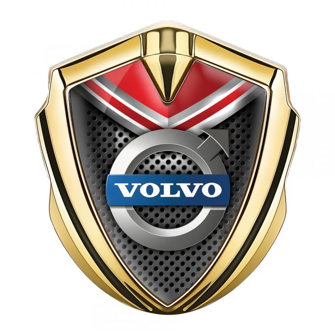 Volvo Bodyside Domed Emblem Gold Red Shield Metallic Mesh Design