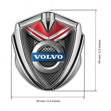 Volvo Bodyside Domed Emblem Silver Red Shield Metallic Mesh Design