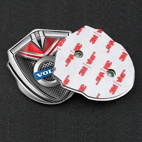 Volvo Bodyside Domed Emblem Silver Red Shield Metallic Mesh Design