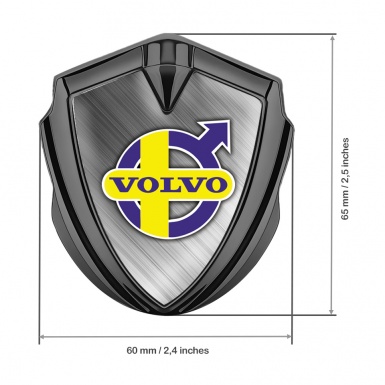 Volvo Emblem Self Adhesive Graphite Brushed Steel Yellow Purple Logo
