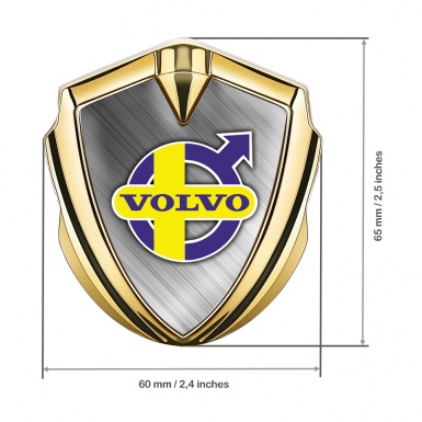 Volvo Emblem Self Adhesive Gold Brushed Steel Yellow Purple Logo