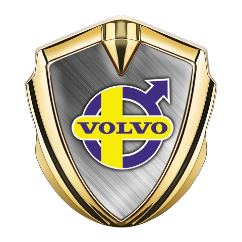 Volvo Emblem Self Adhesive Gold Brushed Steel Yellow Purple Logo