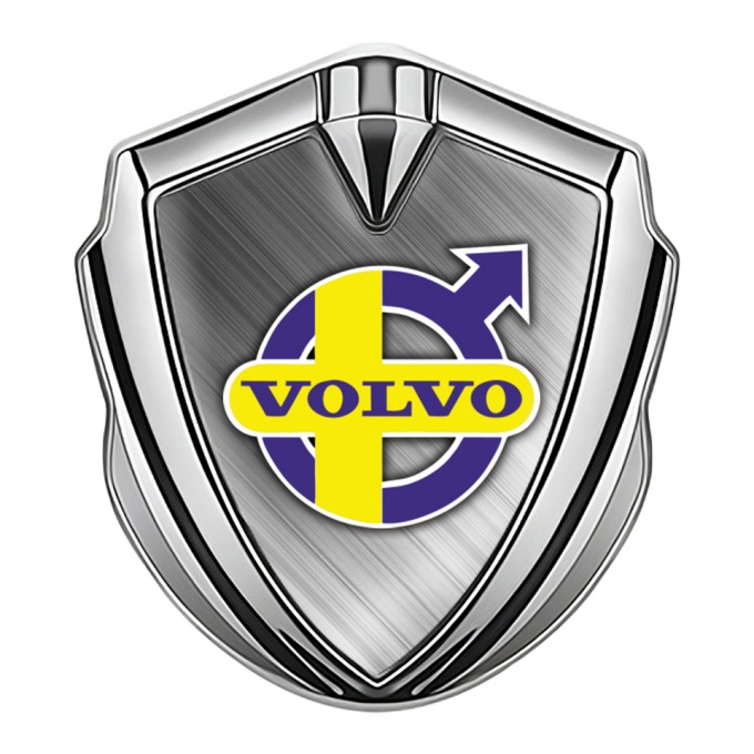 Volvo Emblem Self Adhesive Silver Brushed Steel Yellow Purple Logo