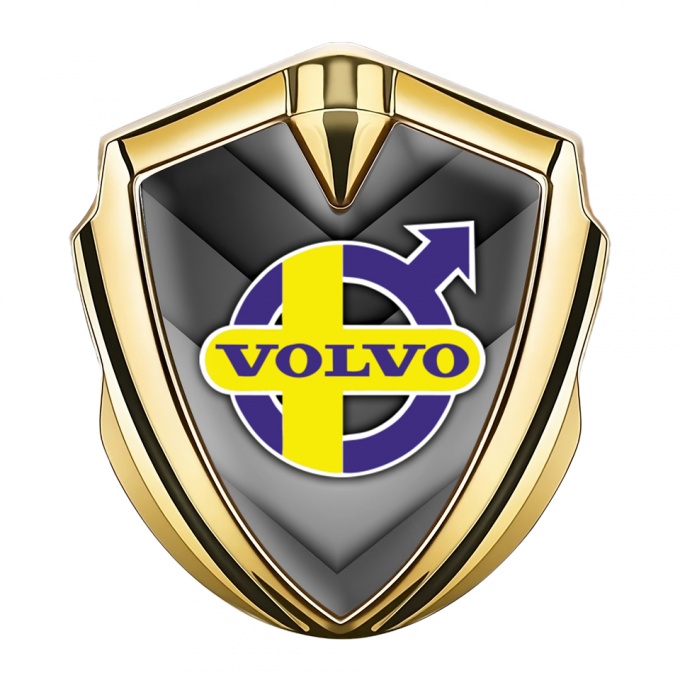 Volvo Emblem Badge Gold Grey Arrow Design Yellow Purple Logo