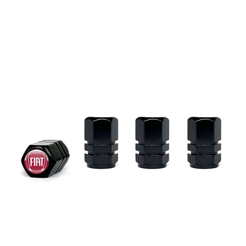 Fiat Valve Caps Black 4 pcs Red Silicone Sticker with White Logo