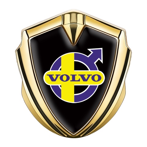 Volvo Emblem Car Badge Gold Black Background Yellow Purple Logo