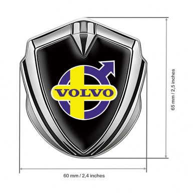 Volvo Emblem Car Badge Silver Black Background Yellow Purple Logo