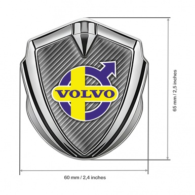 Volvo Emblem Abzeichen Silbertonfarbe Grau Carbon mit Lila Gelb Logo