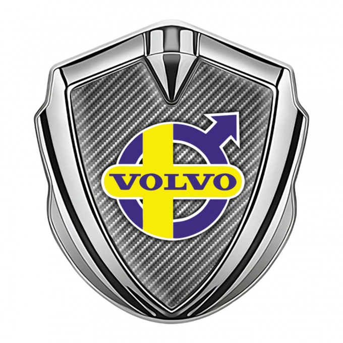 Volvo Emblem Abzeichen Silbertonfarbe Grau Carbon mit Lila Gelb Logo