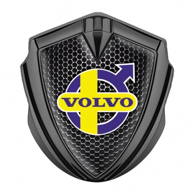 Volvo Abzeichen selbstklebend Graphit Tonfarbe Perforierter Stahl mit Gelb Lila logo 