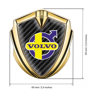 Volvo Emblem Abzeichen selbstklebend Goldtonfarbe Schwarz Carbon mit Lila Logo Motiv