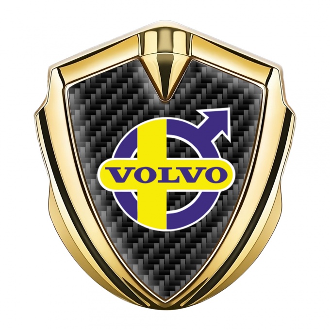 Volvo Emblem Abzeichen selbstklebend Goldtonfarbe Schwarz Carbon mit Lila Logo Motiv