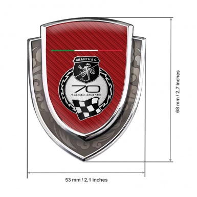 Fiat Abarth Fender Emblem Badge Silver Red Carbon 70 Anniversary Edition