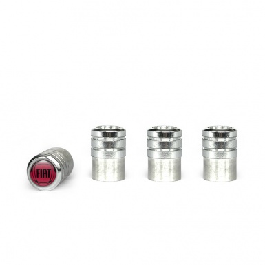 Fiat Valve Caps Aluminum 4 pcs Red Silicone Sticker with Black Logo