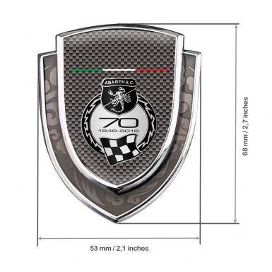 Fiat Abarth Emblem Badge Silver Grey Carbon 70 Anniversary Logo