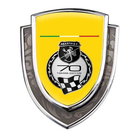 Fiat Abarth Emblem Badge Silver Yellow Base Italian Flag Scorpion Logo