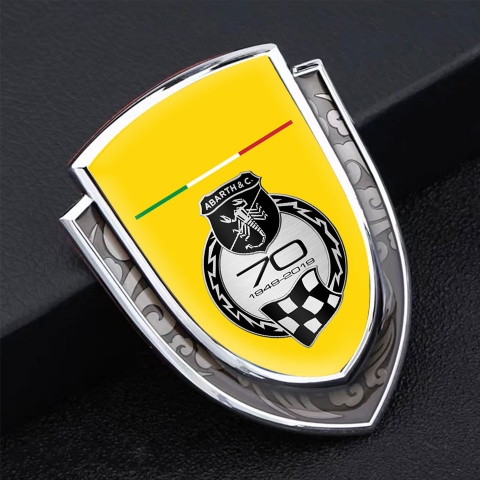 Fiat Abarth Emblem Badge Silver Yellow Base Italian Flag Scorpion Logo