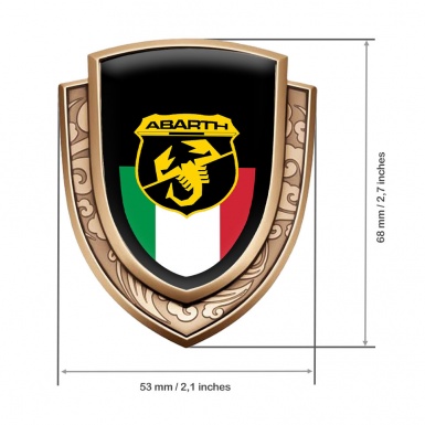 Fiat Abarth Abzeichen selbstklebend Goldtonfarbe Schwarz Basis mit Italienische Flagge Motiv 