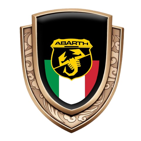 Fiat Abarth Metal Domed Emblem Gold Black Base Italian Flag Edition
