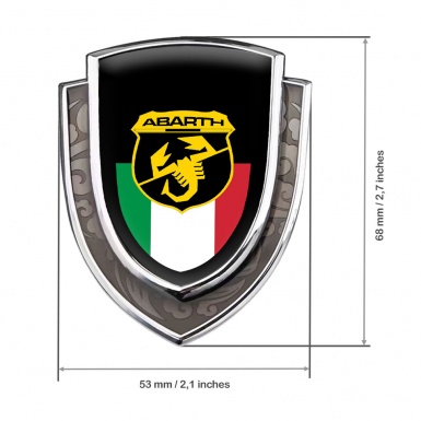 Fiat Abarth Abzeichen selbstklebend Silbertonfarbe Schwarz Basis mit Italienische Flagge Motiv