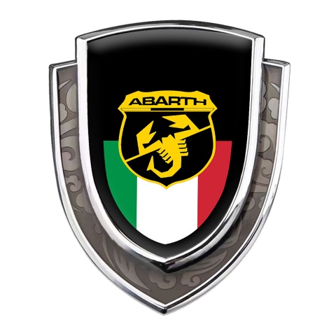 Fiat Abarth Abzeichen selbstklebend Silbertonfarbe Schwarz Basis mit Italienische Flagge Motiv