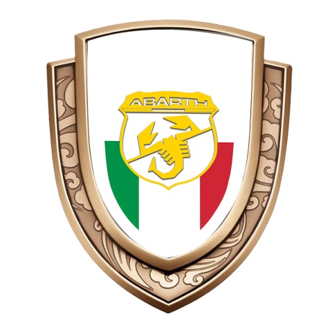Fiat Abarth Badge Self Adhesive Gold White Base Italian Flag Design
