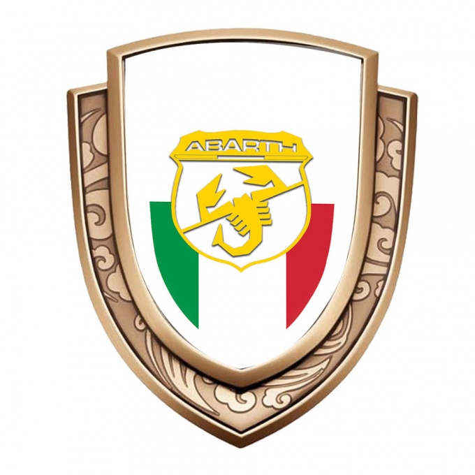 Fiat Abarth Badge Self Adhesive Gold White Base Italian Flag Design