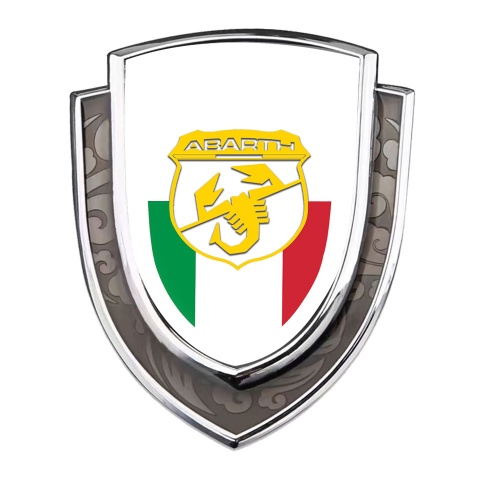 Fiat Abarth Badge Self Adhesive Silver White Base Italian Flag Design
