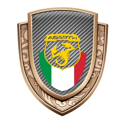 Fiat Abarth Emblem Badge Self Adhesive Gold Light Carbon Italian Flag