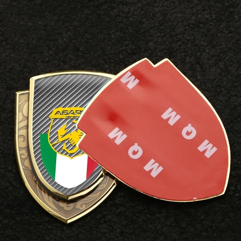 Fiat Abarth Emblem Badge Self Adhesive Gold Light Carbon Italian Flag