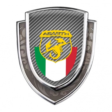 Fiat Abarth Emblem Auto Zeichen Silbertonfarbe Hell Carbon Basis mit Italienische Flagge Motiv