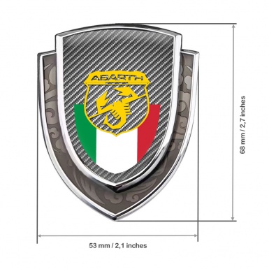 Fiat Abarth Emblem Auto Zeichen Silbertonfarbe Hell Carbon Basis mit Italienische Flagge Motiv