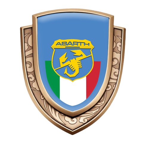Fiat Abarth Metal Emblem Self Adhesive Gold Blue Base Italian Flag Design
