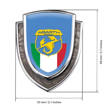 Fiat Abarth Selbstklebendes Metallaufkleber Emblem Silbertonfarbe Blau basis Italienische Flagge Motiv