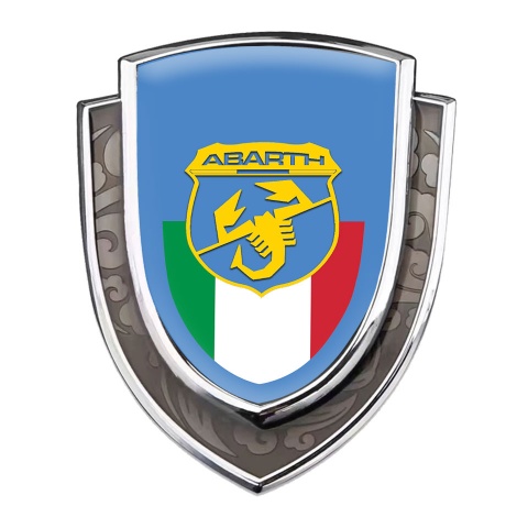 Fiat Abarth Metal Emblem Self Adhesive Silver Blue Base Italian Flag Design