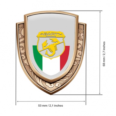 Fiat Abarth Fender Emblem Badge Gold Grey Base Italian Flag Design