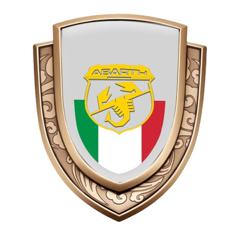 Fiat Abarth Fender Emblem Badge Gold Grey Base Italian Flag Design