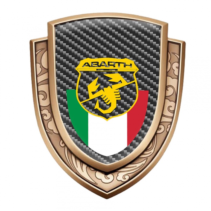 Fiat Abarth Seitenflugel Emblem Aufkleber Goldtonfarbe mit Kohlenstoff Basis Italienische Flagge motiv 