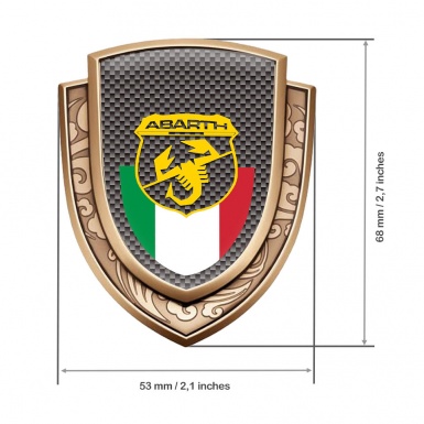 Fiat Abarth Emblem Abzeichen Goldtonfarbe mit Braun Carbon und Italienische Flagge Motiv 