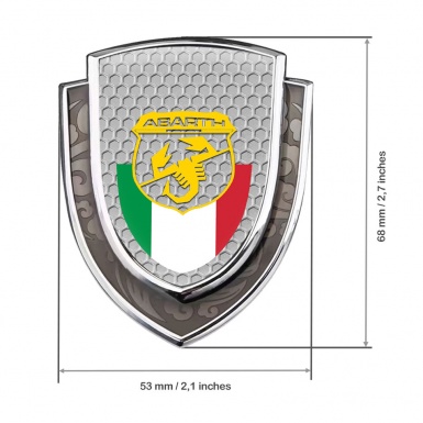 Fiat Abarth Abzeichen selbstklebend Silbertonfarbe Wabeneffekt Basis mit Italienische Flagge Loogo