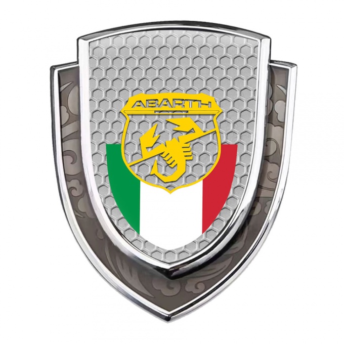 Fiat Abarth Emblem Badge Silver Grey Honeycomb Texture Yellow Scorpion